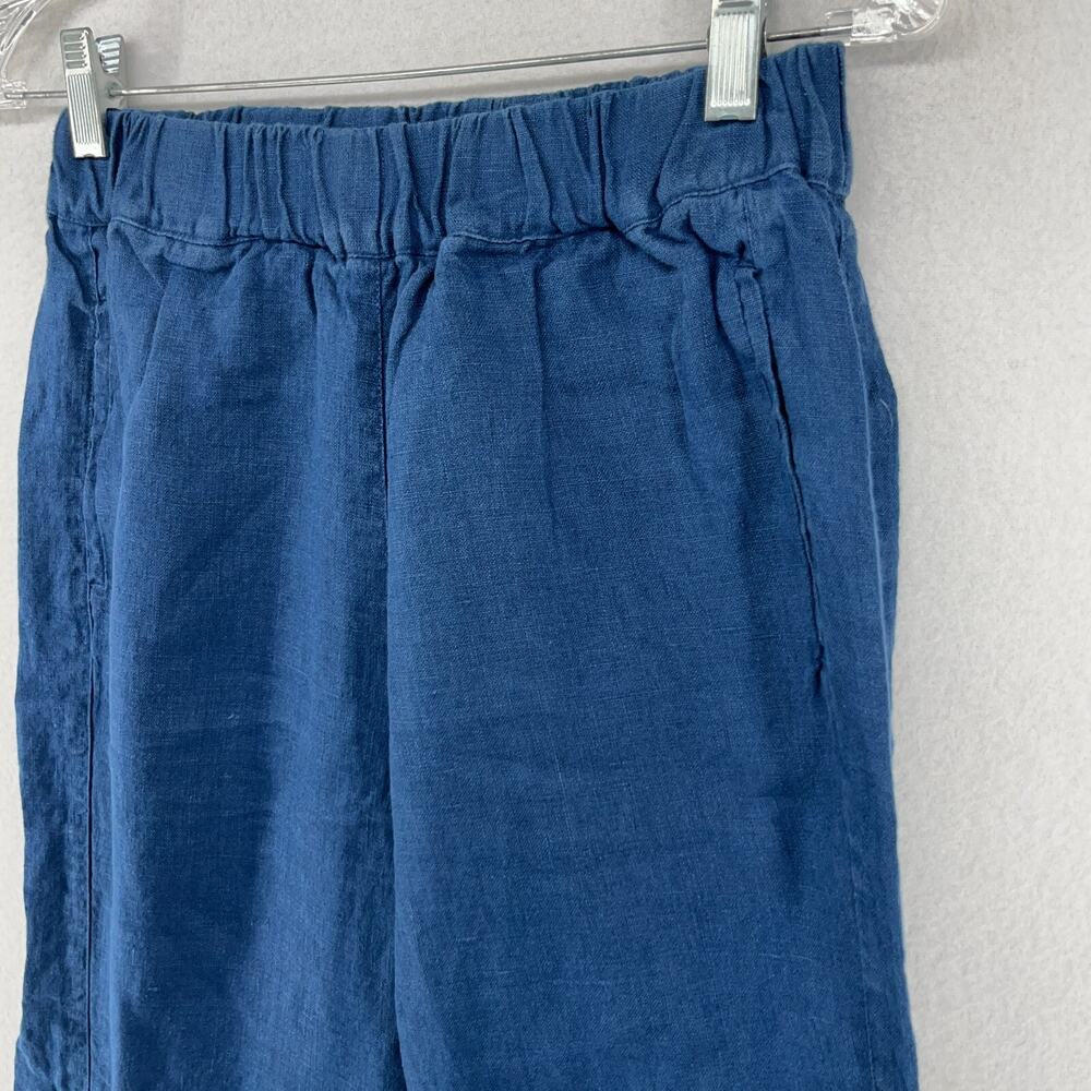 LINEN FOX Pants M Mara Linen Trouser Tapered High Rise Elastic Waist Ankle Blue - Picture 4 of 12